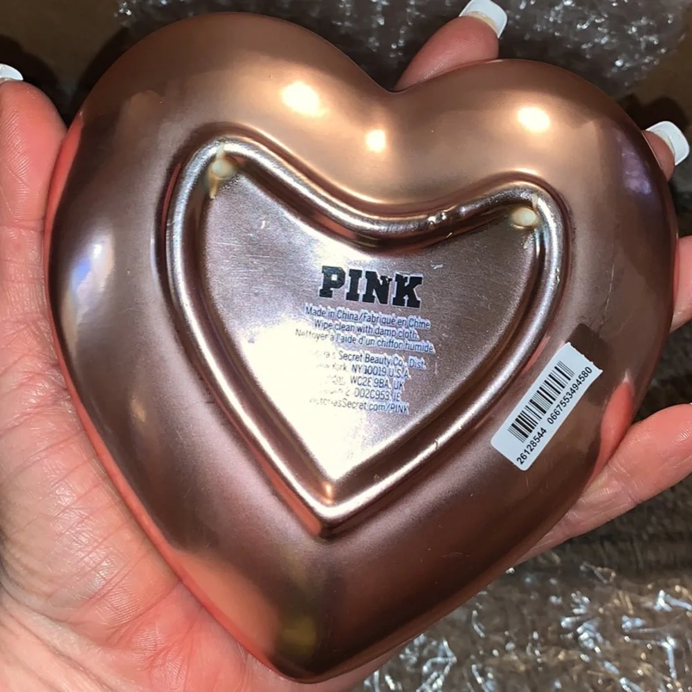 NEW VS PINK Rose Gold Heart Shaped with Dog Logo Trinket Tray Dish.